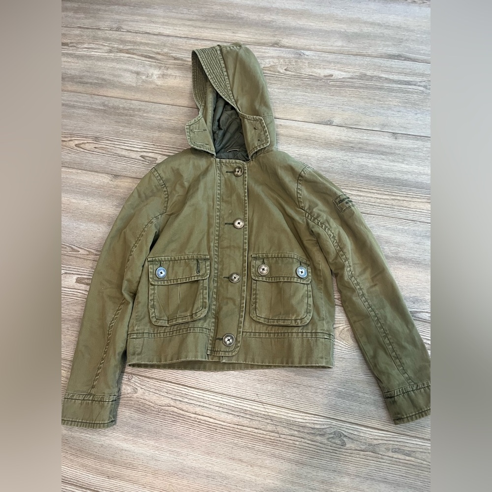 Abercrombie & Fitch Olive Green Hooded Button-Front Jacket